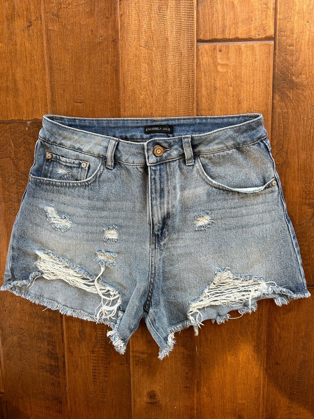 Sincerly Jules Light Blue Distressed Denim Cutoff Shorts